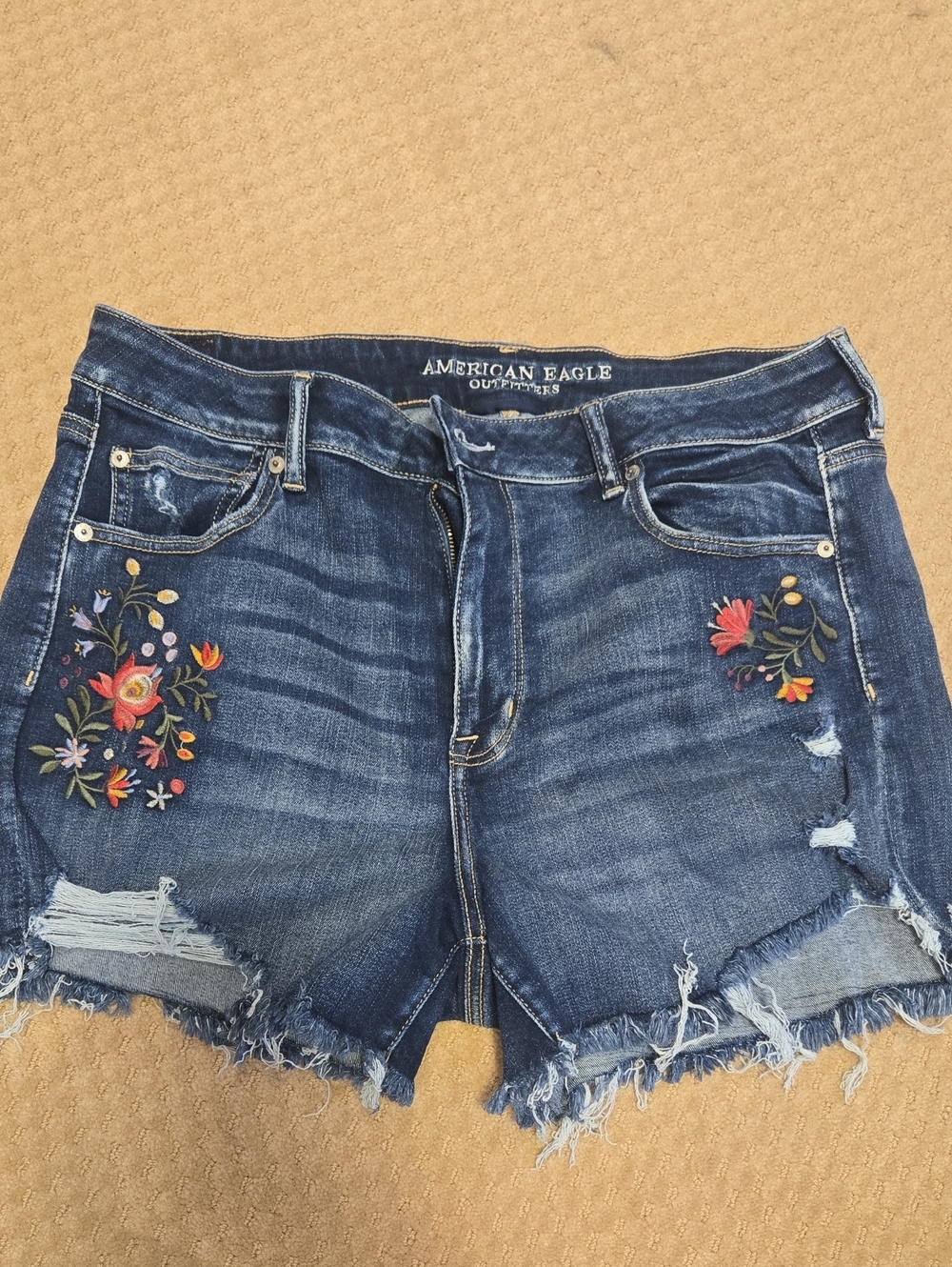 American Eagle Outfitters dark blue embroidered denim cutoff shorts